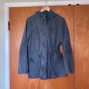 A New Day Grey/Blue Zip-Up Utility Jacket Sz Med